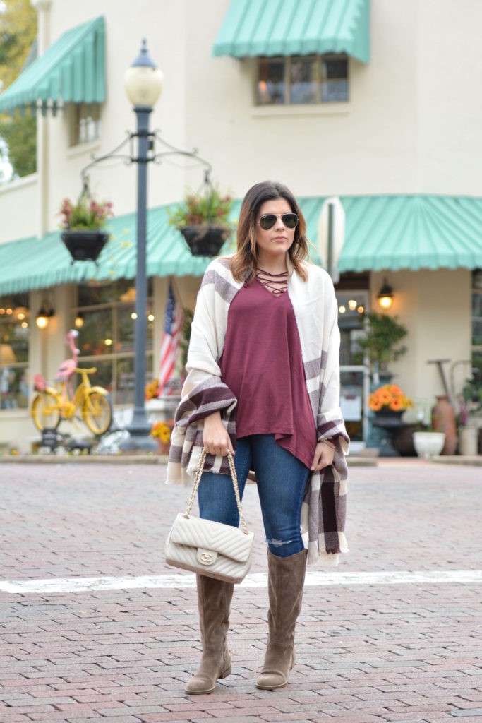 Burgundy Lace Up Top with Old Navy - Kassy On Design