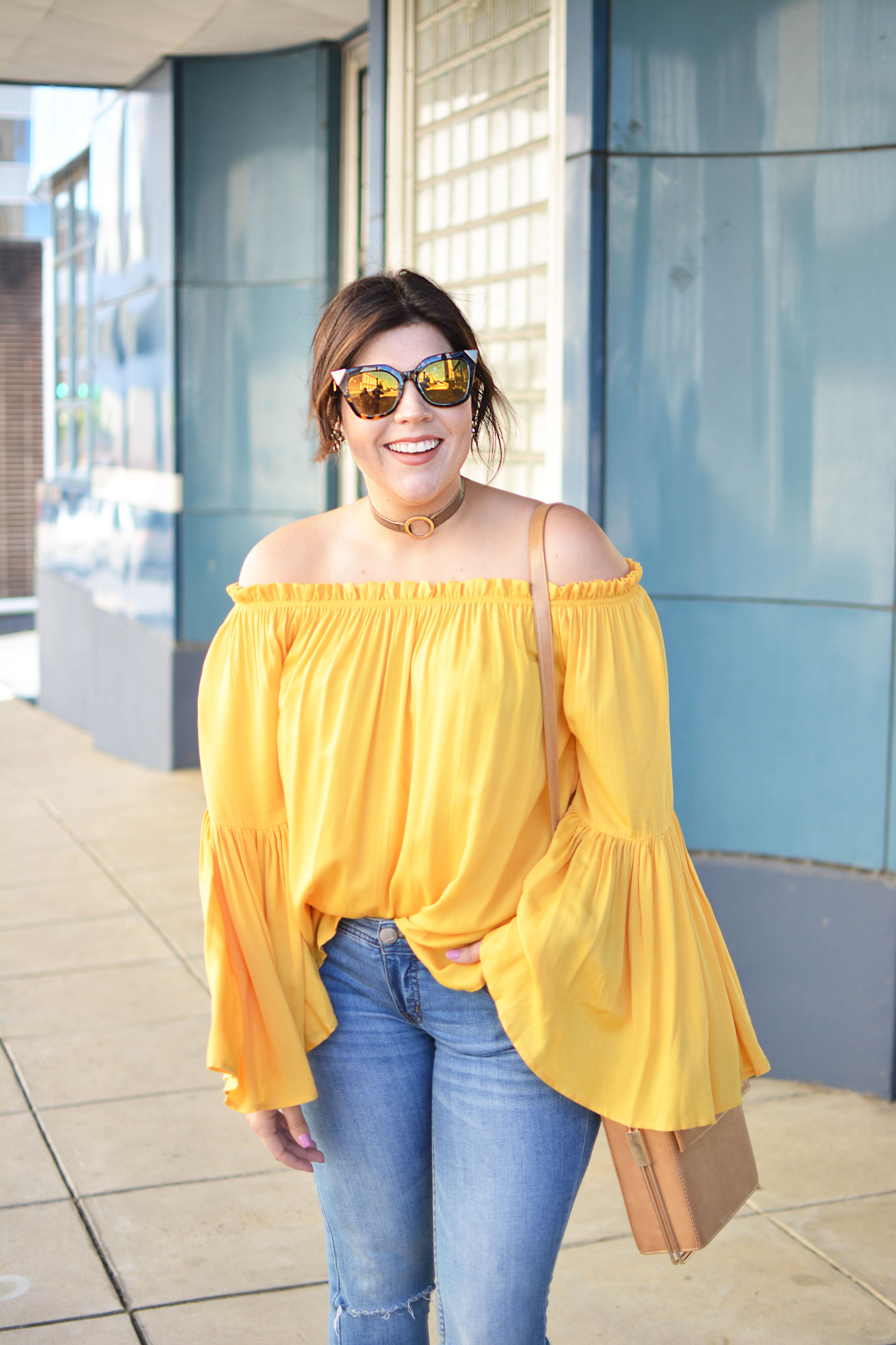 Yellow off shoulder blouse hot sale