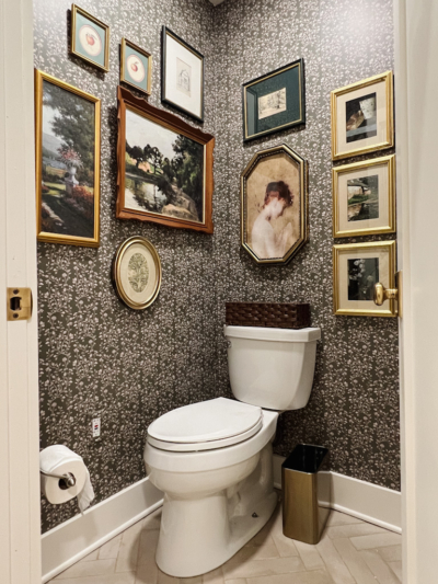 wallpaper, bathroom, water closet, toilet, gallery wall, floral